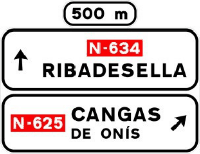 S-220a Preseñalización, con cartel lateral, en carretera convencional o carretera multicarril hacia carretera convencional o carretera multicarril y dirección propia