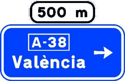 S-222 Preseñalización, con cartel lateral, en carretera convencional o carretera multicarril hacia autopista o autovía