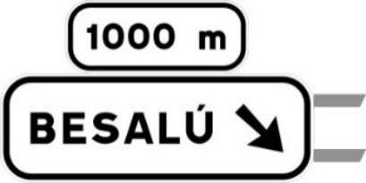 S-230 Preseñalización, con cartel sobre la calzada, en carretera convencional o carretera multicarril hacia carretera convencional o carretera multicarril