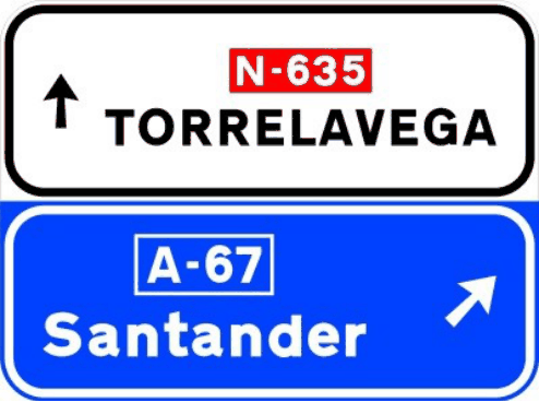 S-349a Señalización de salida inmediata, con cartel lateral, en carretera convencional o carretera multicarril hacia autopista o autovía y dirección propia